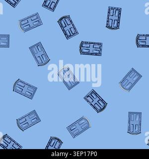 seamless pattern Portable blue chemical toilet unit featuring a simple design, commonly used for temporary lavatory solutions at construction sites, f Stock Vector