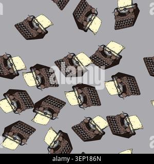 pattern typewriter retro technology devices hand drawn. control gamer, old play, render gamepad joy retro technology devices vector sketch illustratio Stock Vector