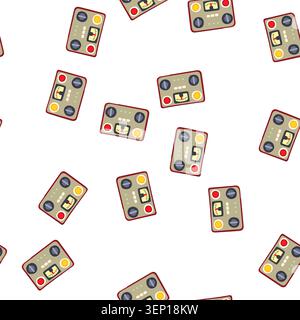 pattern meters retro control panel cartoon. buttons lights, indicators toggles, sliders rotary meters retro control panel sign. seamless symbol vector Stock Vector