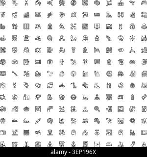 Large set of thin outline icons covering business, lifestyle, technology and everyday activities  minimal linear pictograms for web, ui, print and dig Stock Vector