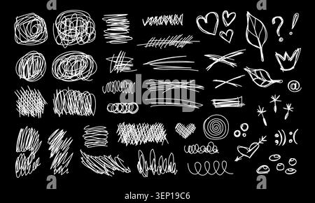 Pen doodles and scribbles form chaotic handwritten textures vector illustration set. Stock Vector