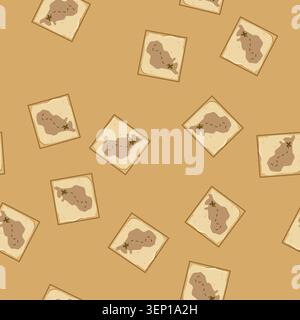 seamless pattern sea nautical map cartoon. coastline compass, latitude longitude, bearings routes sea nautical map sign vector Stock Vector