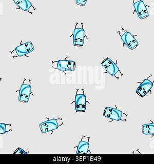 seamless pattern cup soda can character cartoon. tin mascot, vintage metal, beverage container cup soda can character sign vector Stock Vector