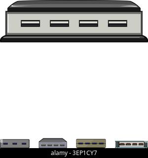 Usb hub devices provide multiple ports for connecting peripherals and expanding a computer system's connectivity, offering convenience for various dig Stock Vector