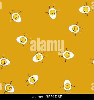 seamless pattern smile egg character cartoon. kid arm, emoji flower, run expression smile egg character sign vector Stock Vector