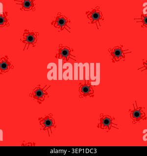 pattern bullet hole centered in a messy red blood splatter with dripping liquid, evoking gunshot trauma, violence, crime scene impact, injury and dram Stock Vector