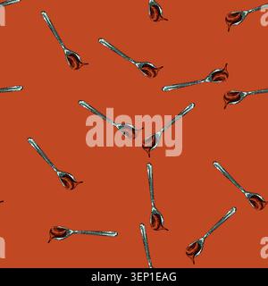 pattern chocolate paste spoon hand drawn. spread cream, bread hazelnut, jar bowl, knife butter, nut creamy chocolate paste spoon vector sketch illustr Stock Vector