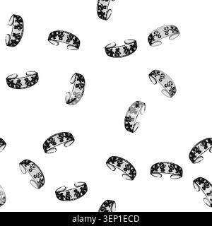 pattern Silver cuff bracelet featuring a detailed ornate black swirling pattern, representing a classic item of jewelry and fashion accessory illustra Stock Vector