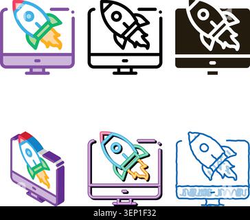 rocket computer control icon vector. rocket computer control sign. color symbol range Stock Vector