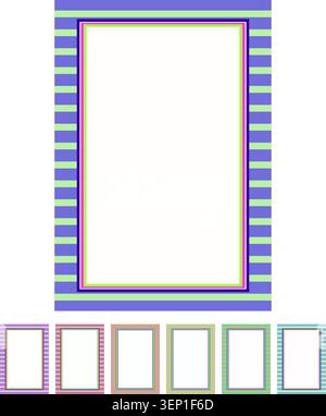 Abstract artwork featuring a blank rectangular frame with multiple colorful striped borders, providing a versatile template for invitations, greetings Stock Vector