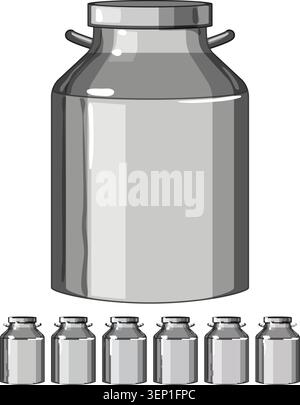 jug metal milk can cartoon. farm vintage, bucket cow, old bottle jug metal milk can sign colorful illustration Stock Vector