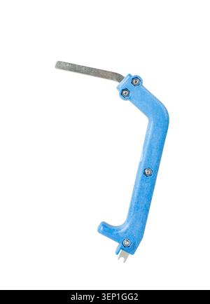Blue multifunctional adjustment wrench tool for window hardware installation and maintenance on white Stock Photo