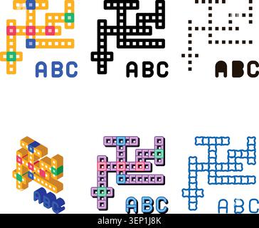 Interactive diversity Kids Game Crossword Vector Sign Icon Thin Line. Baby Education Crossword Puzzle Children Playing Gaming Items Pieces Linear Pict Stock Vector