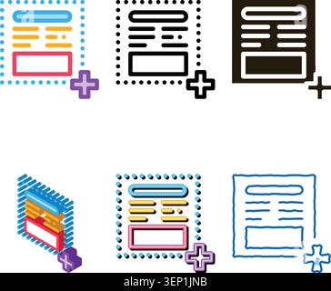 add new article on web site icon vector. add new article multipack on web site sign. color symbol Stock Vector