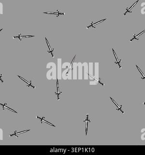 seamless pattern Dagger featuring a sharp metal blade and a dark hilt, symbolizing danger, power, and protection, presented as an isolated cartoon ill Stock Vector