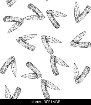 seamless pattern edc pocket knife hand drawn. tactical multi, sharp compact, durable versatile edc pocket knife black sketch illustration Stock Vector