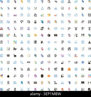 Large collection depicting a wide range of vector line icons covering various concepts including business, technology, lifestyle, health, and objects, Stock Vector