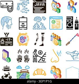 Diverse collection of abstract multi concept icons in line and isometric styles, representing various aspects of technology, medicine, science, and bu Stock Vector