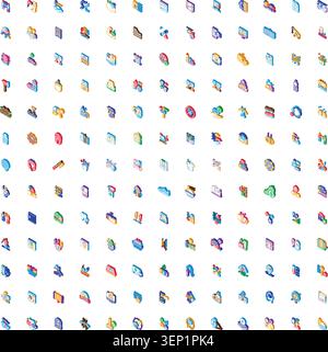 Set of colorful isometric icons representing various themes including business, medicine, education, travel, technology, and lifestyle for digital des Stock Vector