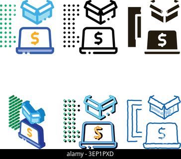 payments in laptop icon vector. payments in laptop sign. color mix symbol Stock Vector