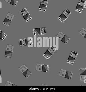 seamless pattern recorder dictaphone cartoon. music tape, digital record recorder dictaphone sign vector Stock Vector