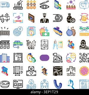 Diverse collection of flat design and isometric icons representing various concepts including technology, business, food, health, world, and general s Stock Vector