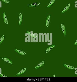 seamless pattern Green kayak design, featuring a single cockpit and deck rigging, symbolizing adventure, recreation, and paddling for water activities Stock Vector