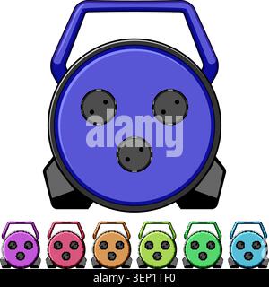 Blue portable extension cord reel providing multiple outlets for electricity, essential equipment for power distribution in various work and household Stock Vector