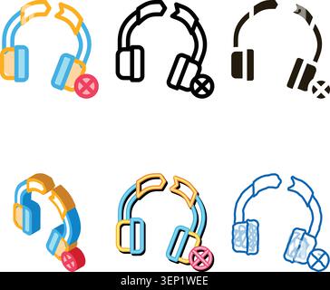 Broken Earphones Icon Vector. Outline Broken types Earphones Sign. Isolated Contour Symbol Stock Vector