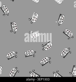 seamless pattern White multi socket power strip featuring three outlets with individual onoff switches, coiled electric cord, and plug, providing conv Stock Vector