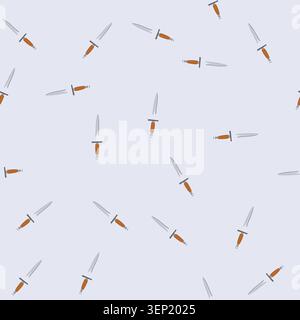 pattern dagger with silver blade and crossguard and brown handle, sharp medieval style weapon in flat vector illustration on white background, seamles Stock Vector