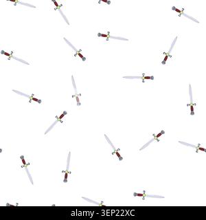pattern dagger with a sharp steel blade, brown wrapped grip and green gem on the hilt, fantasy style weapon icon evoking medieval adventure, combat an Stock Vector