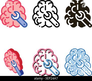 Brain Wrench Icon Vector. Outline Brain Wrench Sign. Isolated types Contour Symbol Stock Vector