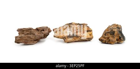 Collection of natural rock specimens isolated on white background, geological sample set Stock Photo