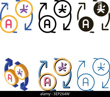 mix Language Translation Arrows Icon Thin Line Vector. Refresh Round Arrows And International Letters In Circle Color Symbol Stock Vector