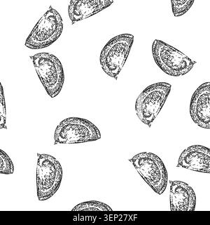 seamless pattern tomato cut hand drawn vector. vegetable red food, slice ingredient, half healthy, organic ripe tomatoes, natural fresh raw tomato cut Stock Vector
