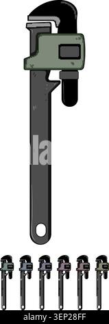 plumbing pipe wrench cartoon. home work, maintenance man, construction worker plumbing pipe wrench sign colorful illustration Stock Vector