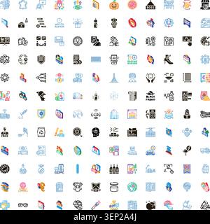 Collection of various colorful and black line icons illustrating a wide range of concepts related to business, technology, social media, shopping, foo Stock Vector