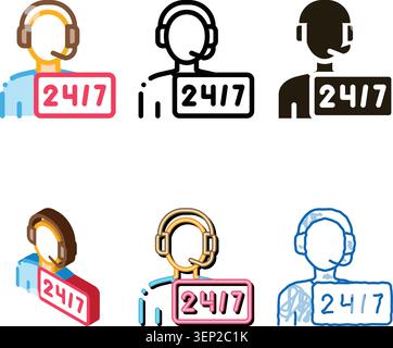 Hotline Man multistyle Support Postal Transportation Company Icon Vector Thin Line. Contour Stock Vector