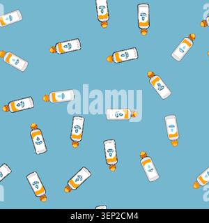 seamless pattern transparent contact lens solution cartoon. container myopia, eye optical transparent contact lens solution sign vector Stock Vector