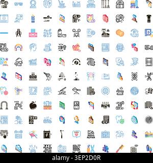 Set of assorted isometric and line icons covering various themes including business, technology, medical, nature, and service industries, illustrating Stock Vector