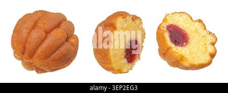 nut-shaped cookies with fruit jam isolated on white background Stock Photo
