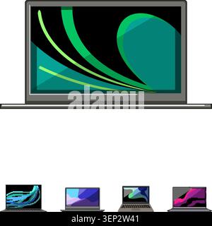 Modern computing devices exhibiting diverse abstract backgrounds on their vibrant displays, symbolizing technology, connectivity, and digital interfac Stock Vector
