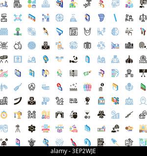 Colorful cartoon icon set showcasing diverse business, tech, healthcare and social concepts on a clean white background for web, app, marketing and in Stock Vector