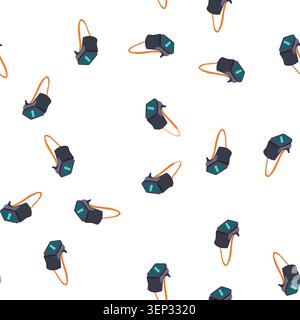 pattern dark protective welding glasses featuring a green tinted visor and a flexible orange strap, providing essential eye safety in industrial envir Stock Vector