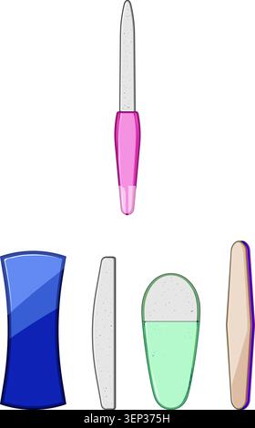 Different nail files and buffers providing essential tools for manicure, pedicure, and general personal hygiene, illustrating nail care and cosmetolog Stock Vector