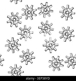 seamless pattern clock gears steampunk hand drawn. metal isolated, cog machine, vintage old clock gears steampunk black sketch illustration Stock Vector