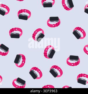 pattern fitness biometric bracelet cartoon. tracking data, monitor pulse, heart rate fitness biometric bracelet sign. seamless vector illustration Stock Vector