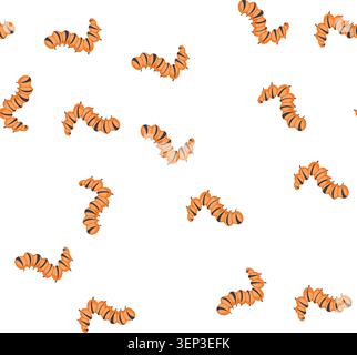 pattern stylized orange caterpillar larva with black stripes and small legs, representing concepts of insect life cycle, nature, growth, and metamorph Stock Vector