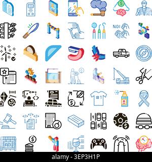 Comprehensive set of flat conceptual icons for technology, business, medicine, finance and everyday objects  versatile visual elements for web, apps, Stock Vector
